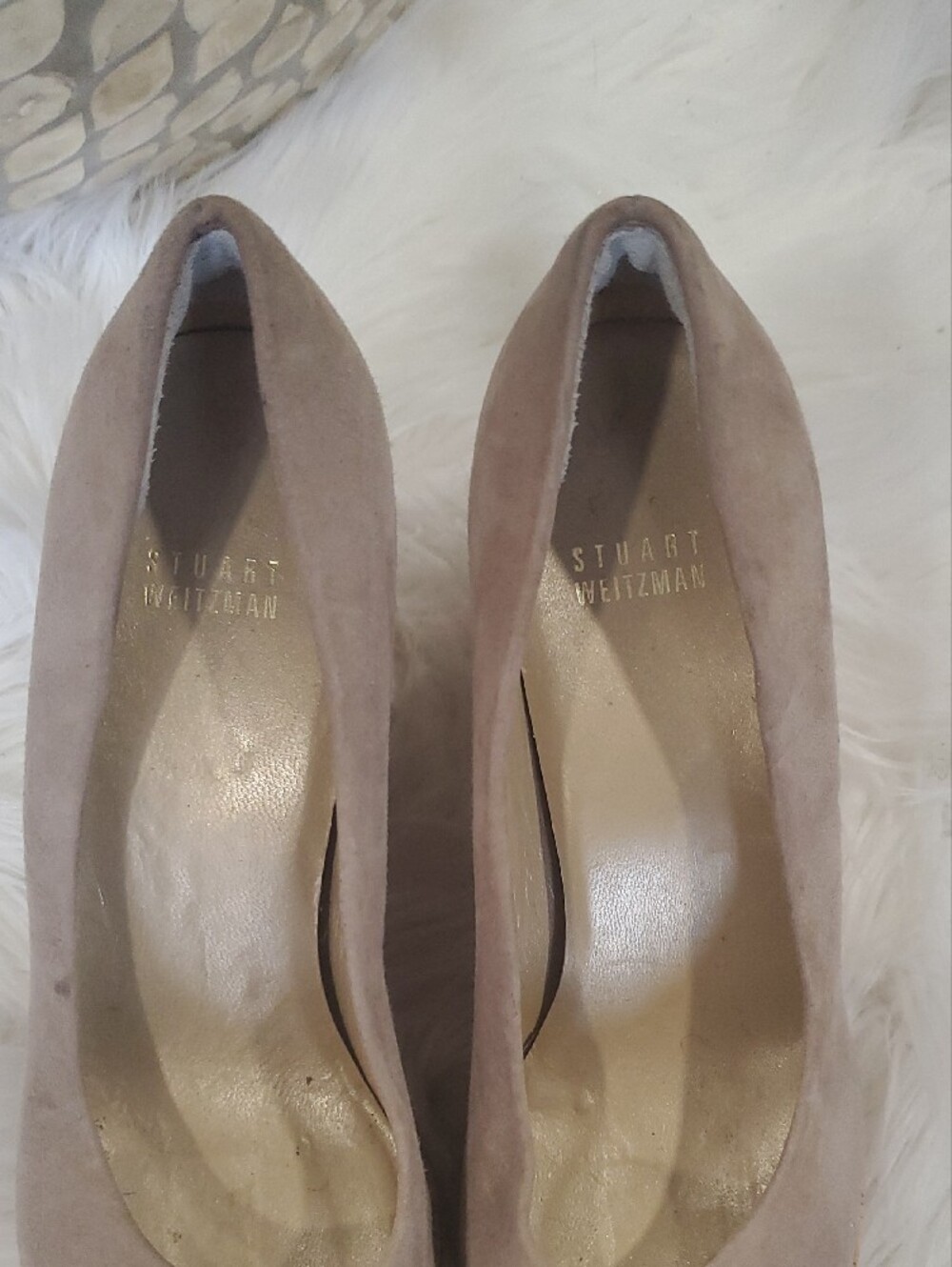 Stuart Weitzman Taupe Suede Cork Wedge Pumps Open Toe Size 9.5 - Picture 5 of 13
